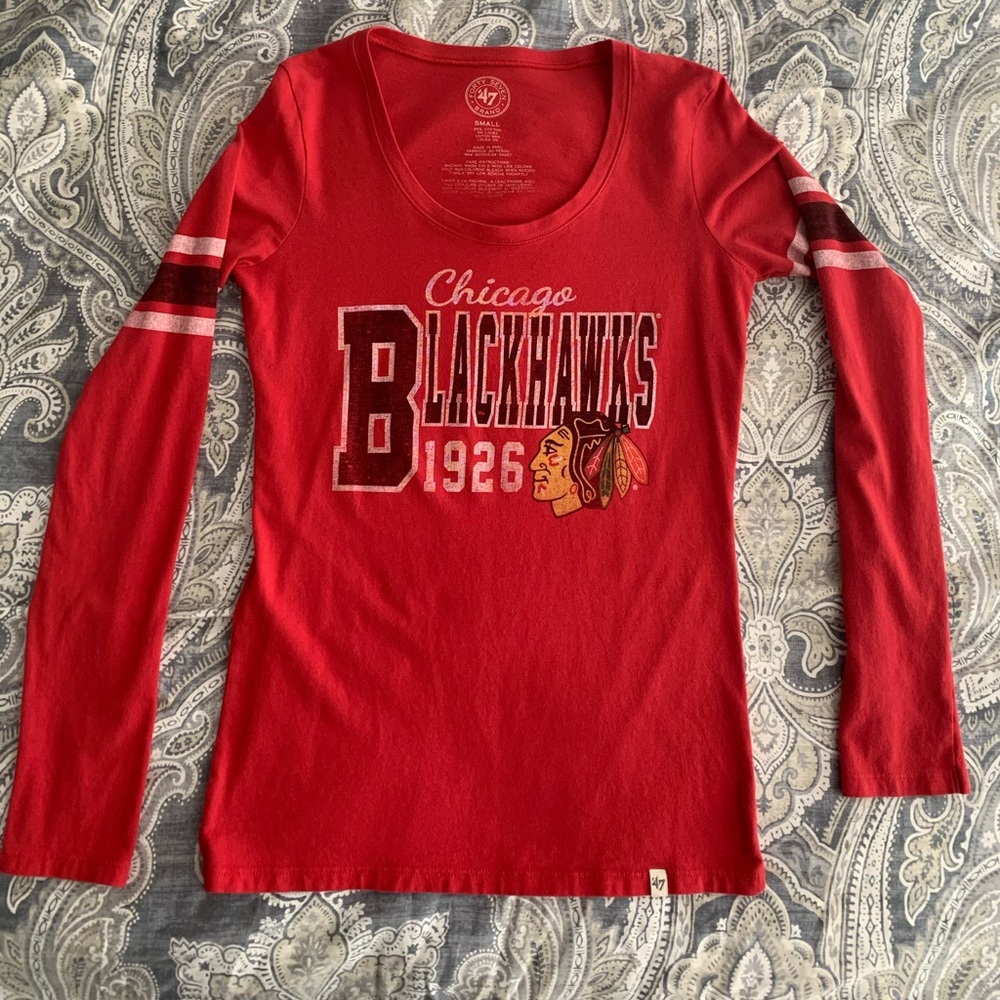 Long sleeve Chicago Blackhawks T-shirt.